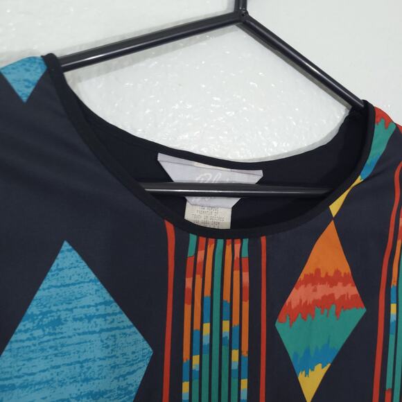 Vintage Blair Blouse Womens Size XL Black Southwest Geometric No Tuck Blouson 80 - Picture 11 of 13
